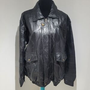 Vintage Genuine Leather Patchwork Lined Bomber Jacket XL Black Bikercore Edgy